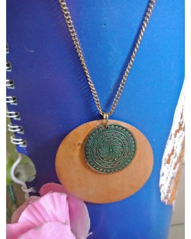 Alphabey's Handmade Wooden Coin Shaped Double Pendant Unique Necklace For Women Alphabey's Handmade Wooden Coin Shaped Double Pendant Unique Necklace For Women
